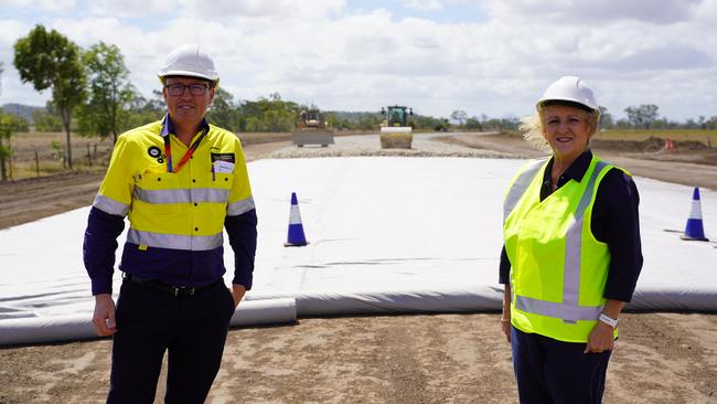 Michelle Landry overseeing the start of major construction works at the Shoalwater Bay Training Area with Laing O'Rourke Project director James Foreman in November 2020.