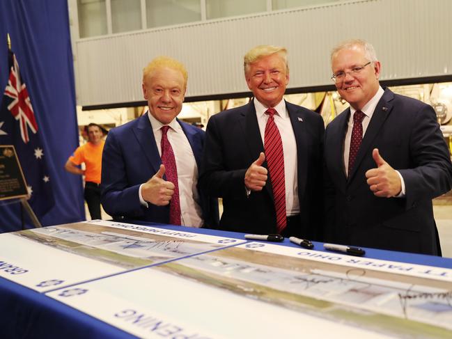 Anthony Pratt, Donald Trump and Scott Morrison at one of the billionaire’s recycling plants in 2019. Picture: Adam Taylor