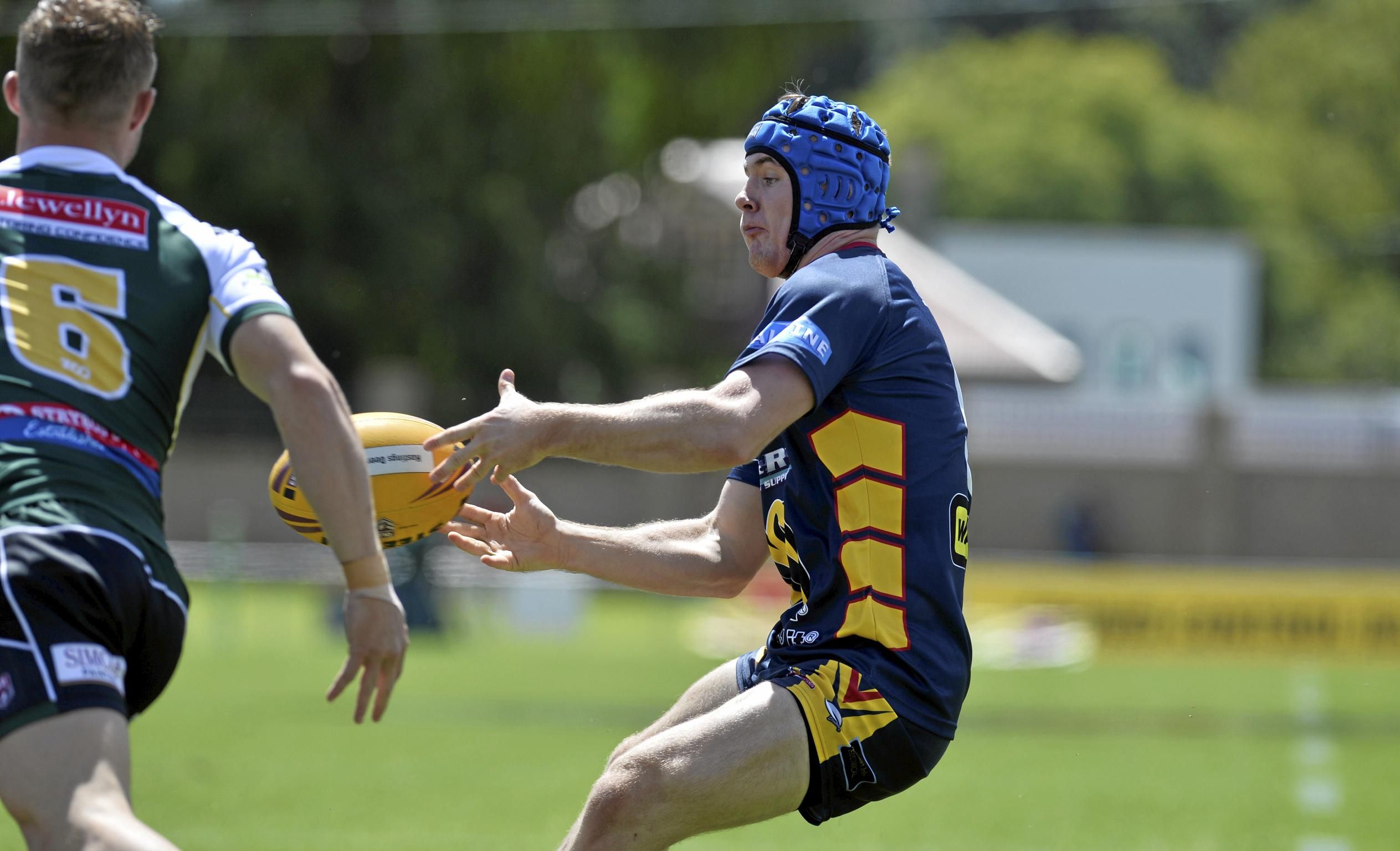 Cody McNiece sets up a try for Western Mustangs v Ipswich Jets in round 3 Colts under 20 rugby league at Clive Berghofer Stadium, Sunday, March 25, 2018. Picture: Kevin Farmer