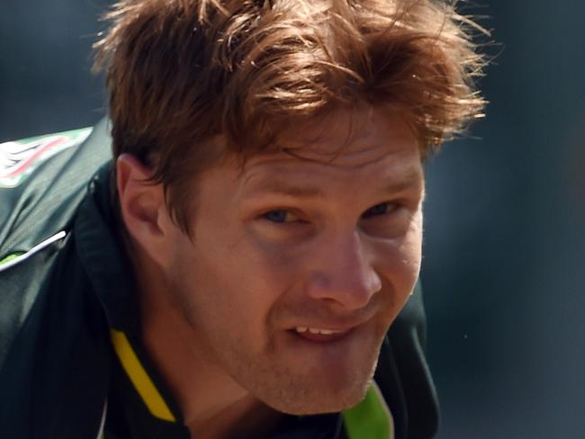 Australian batsman Shane Watson sends down a delivery as the team trains ahead of their 2015 Cricket World Cup Group A match against Sri Lanka, in Sydney on March 7, 2015. AFP PHOTO / William WEST --IMAGE RESTRICTED TO EDITORIAL USE - STRICTLY NO COMMERCIAL USE--
