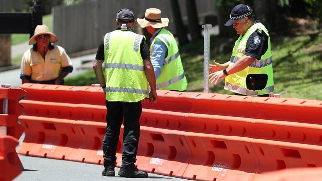 Police setting up barricades in Coolangatta on Queensland’s Gold Coast. Picture: Nigel Hallett