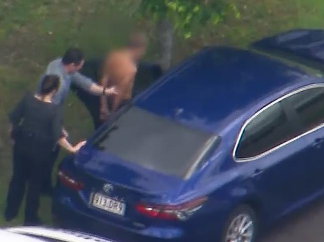 Police arrest five people after a car chase. Picture: Channel 9