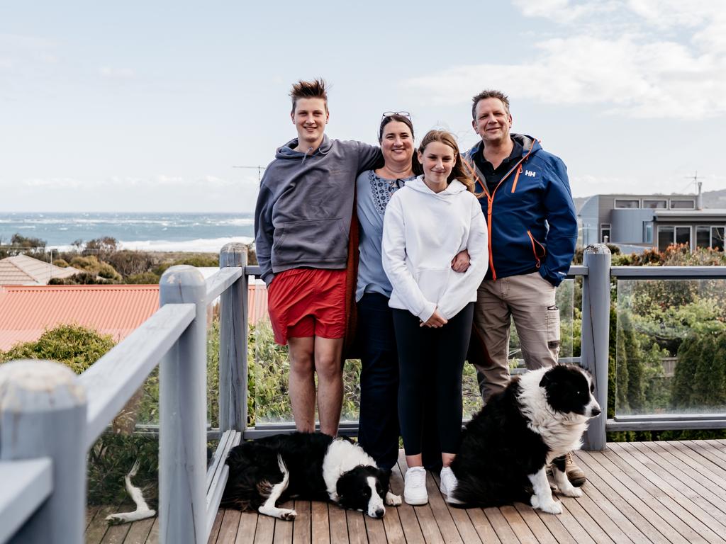 Tanya Harkness Anthony Alfirenko with children Josh and Tashi family made a sea change and haven’t looked back. Picture: Jake Hogan Photography