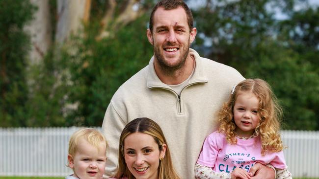 Ashleigh Camenzuli and Isaah Yeo with their children, Lennox, 2, and Haven, 3. Picture: Justin Lloyd