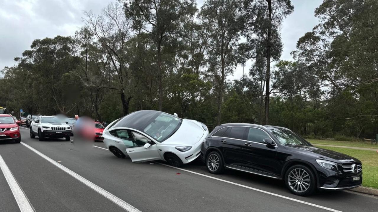 A recovery operation has taken place after a Tesla mounted another car. Picture: The Hills Police Area Command