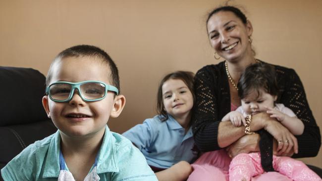 ‘I had no idea he was partially blind’ ... Margaret Russell with children Richard, 3, Lillian, 4, and Lucy-May, 6 months. Picture: Hollie Adams