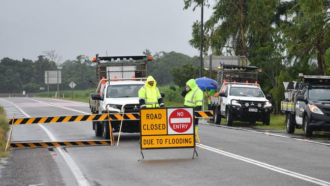 The Bruce Highway has been closed just north of Ingham, with water covering the road at the notorious flood-prone Gairloch Washaway and the flooded Seymour River. Picture: Cameron Bates