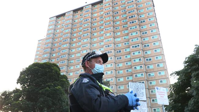 The hard lockdown of nine public housing towers has entered into a fifth day. Picture: David Crosling