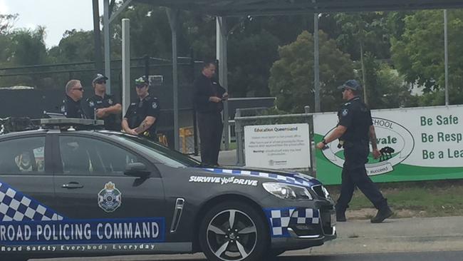 Police outside Helensvale State School this morning.