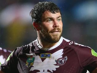 SYDNEY, AUSTRALIA - AUGUST 23: Blake Leary, Josh Starling and Jake Trbojevic of the Eagles look dejected during the round 24 NRL match between the Manly Warringah Sea Eagles and the Parramatta Eels at Brookvale Oval on August 23, 2015 in Sydney, Australia. (Photo by Mark Kolbe/Getty Images)