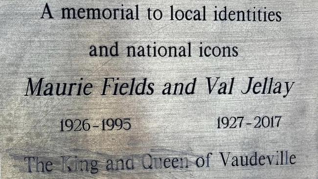 The plaque honouring Maurie Fields and Val Jellay that was defaced. Picture: Supplied