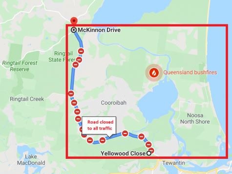 A map shows the Cooroibah/Noosa North Shore evacuation zone.