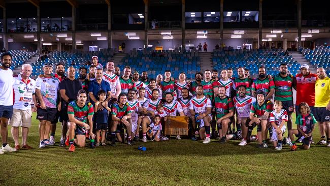 The Nightcliff Dragons and South Darwin Rabbitohs following the 2023 NRL NT Round 11 Chico Motlop Shield match. Picture: Patch Clapp / NRL NT