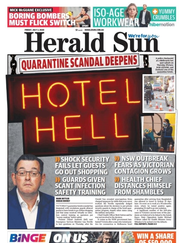 Front page the Herald Sun Friday, July 3. <a href="http://www.heraldsun.com.au/digitalprinteditions">Download the full digital edition</a>