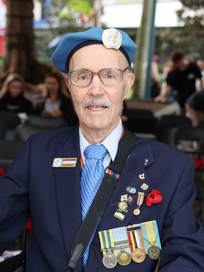 Albert Eddie Grocott at the Surfers Paradise RSL Anzac Day noon service 2025 at Cavill Park for Gold Coast at Large. Picture, Portia Large.