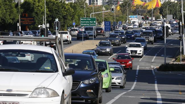 Traffic along Gold Coast Highway (Marine Parade) in Southport. Picture: JERAD WILLIAMS