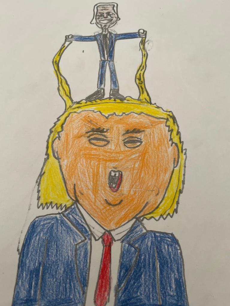 Darcy Tait’s cartoon of Joe Biden pulling Donald Trump’s hair earned him second place in the Year 5-6 group.