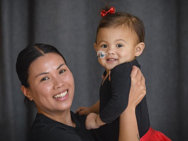 Mia Fulgencio and her daughter, Thea, who recently received a liver transplant at Melbourne’s Royal Children’s Hospital. Picture: Roy VanDerVegt