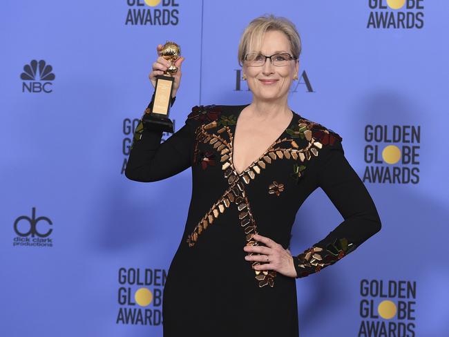 Meryl Streep with the Cecil B. DeMille award at the Golden Globes. She used her acceptance speech to take down President-elect, Donald Trump. Picture: Jordan Strauss/Invision/AP