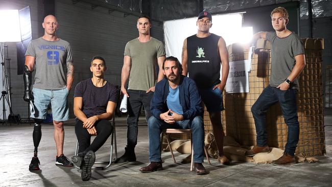 The Fighting Season cast members Paul De Gelder, Julian Maroun, Jay Ryan, Ewen Leslie, Marco Alois and George Pullar. Picture: Richard Dobson