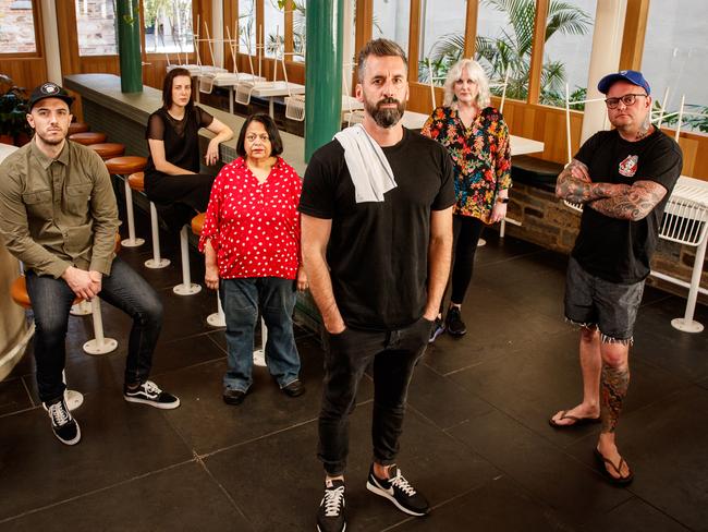 23/3/2020 Nathan and Sali Sasi (Leigh Street Wine Room), Ragini Day (Raginiâ€™s Spicery), Joshua Baker (Part Time Lover), Emily Raven (My Kingdom for a Horse) and Adam Liston (Shobosho) at Part Time Lover in Adelaide. Picture MATT TURNER.