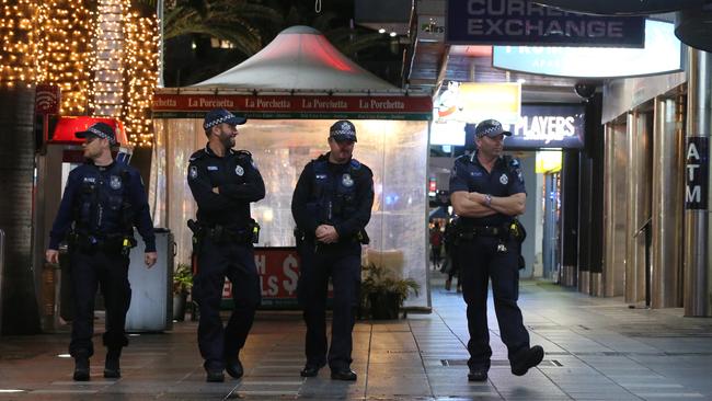 Police on patrol in Surfers Paradise. Picture Glenn Hampson