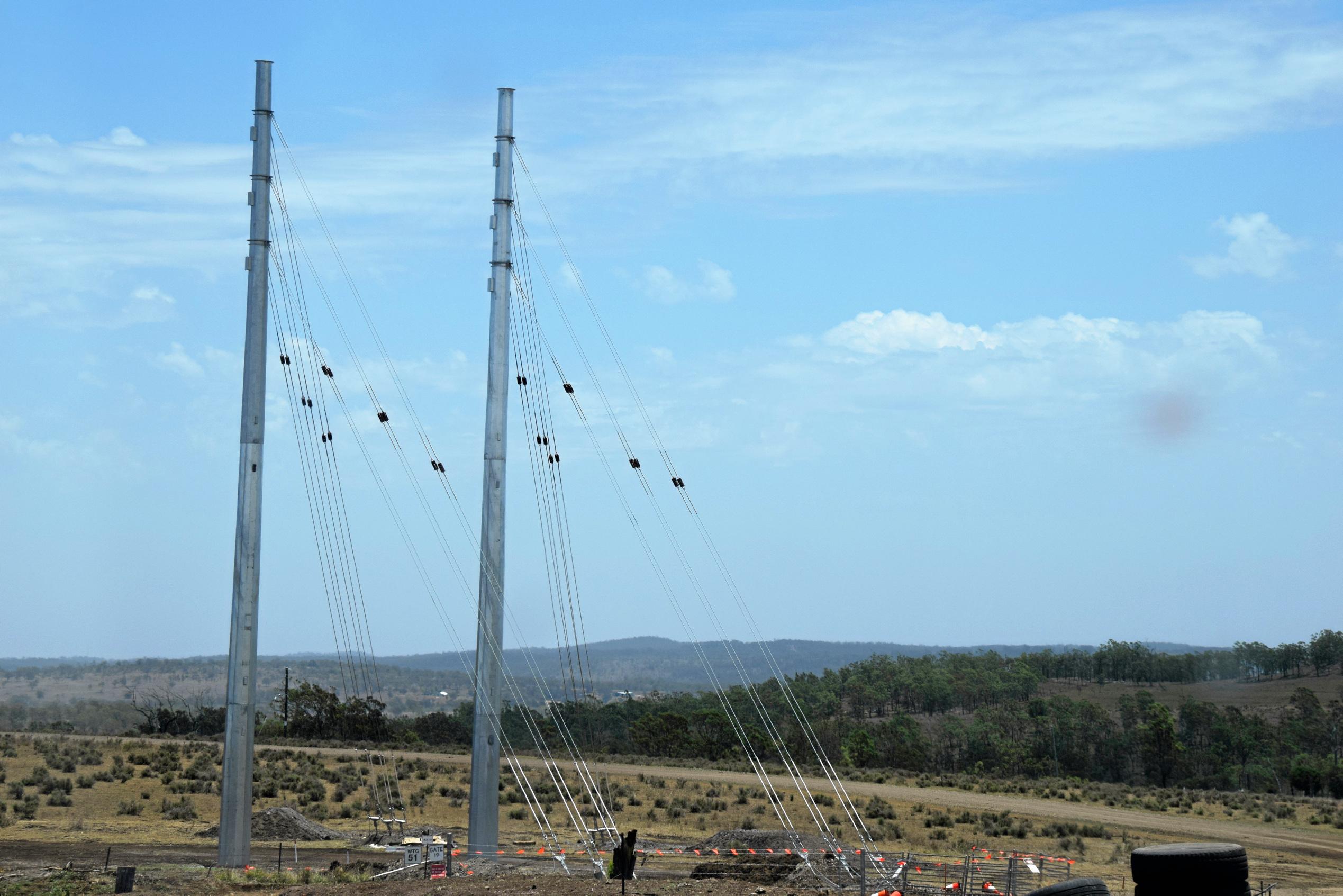 A look at the Coopers Gap wind farm with the completion of the third wind turbine only days away. Picture: Matt Collins