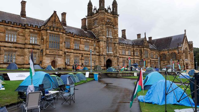 The pro-Palestine encampment at the university in June.