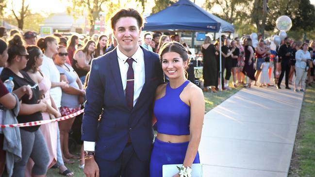 Darcy Lees and Chloe Jeha. Oakey State High School formal. Photo Sean Federoff