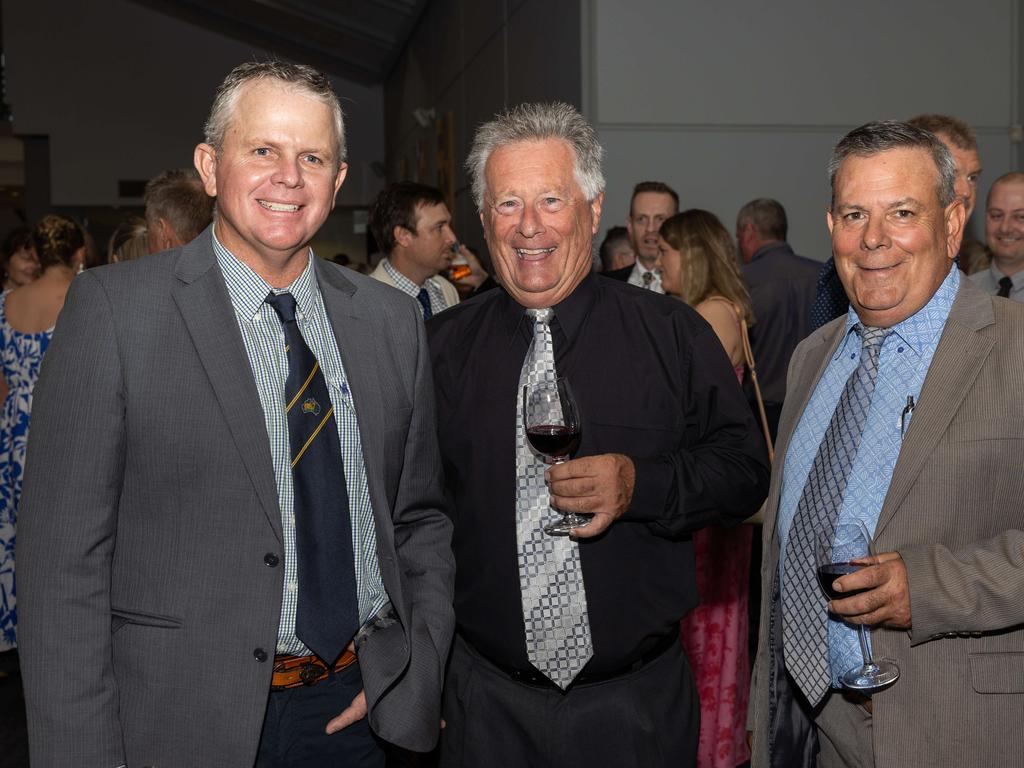 Brad Inglis, Bruce Cameron and Peter Kelly at the 2025 NTCA and AACo Gala Dinner at the Darwin Convention Centre. Picture: Pema Tamang Pakhrin