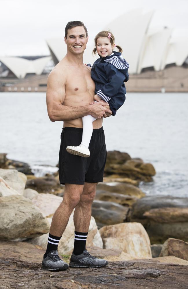 Former Rugby 7s player Ed Jenkins with his daughter, Indiana, 3. Picture: Dylan Robinson