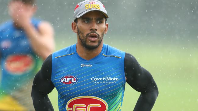 GOLD COAST, AUSTRALIA - MAY 05: Touk Miller looks on during a Gold Coast Sus AFL training session at Metricon Stadium on May 05, 2021 in Gold Coast, Australia. (Photo by Chris Hyde/Getty Images)