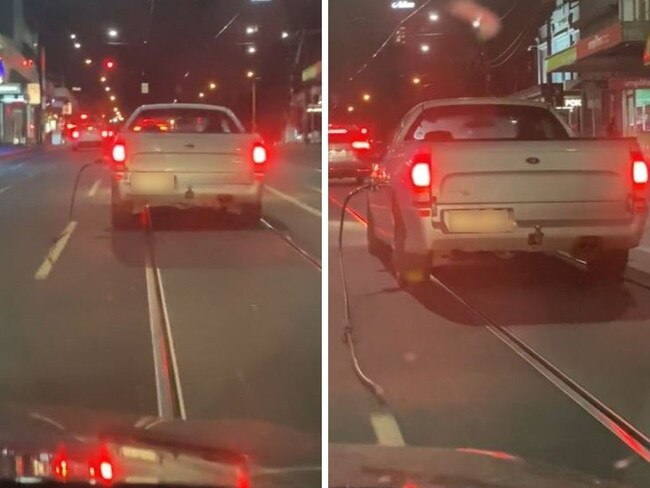 Oblivious tradie drives off with petrol pump