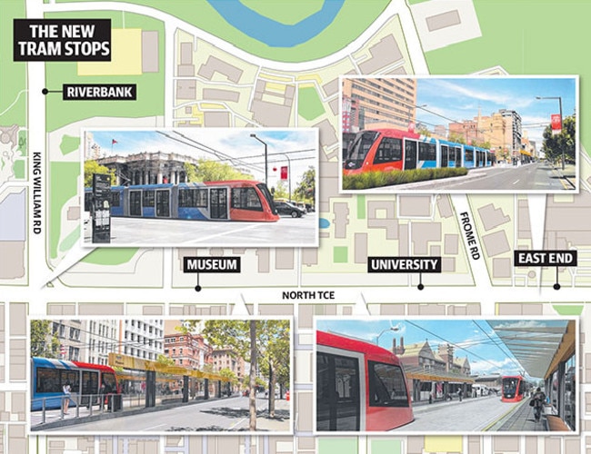 Route map of Adelaide's expanded tram system.