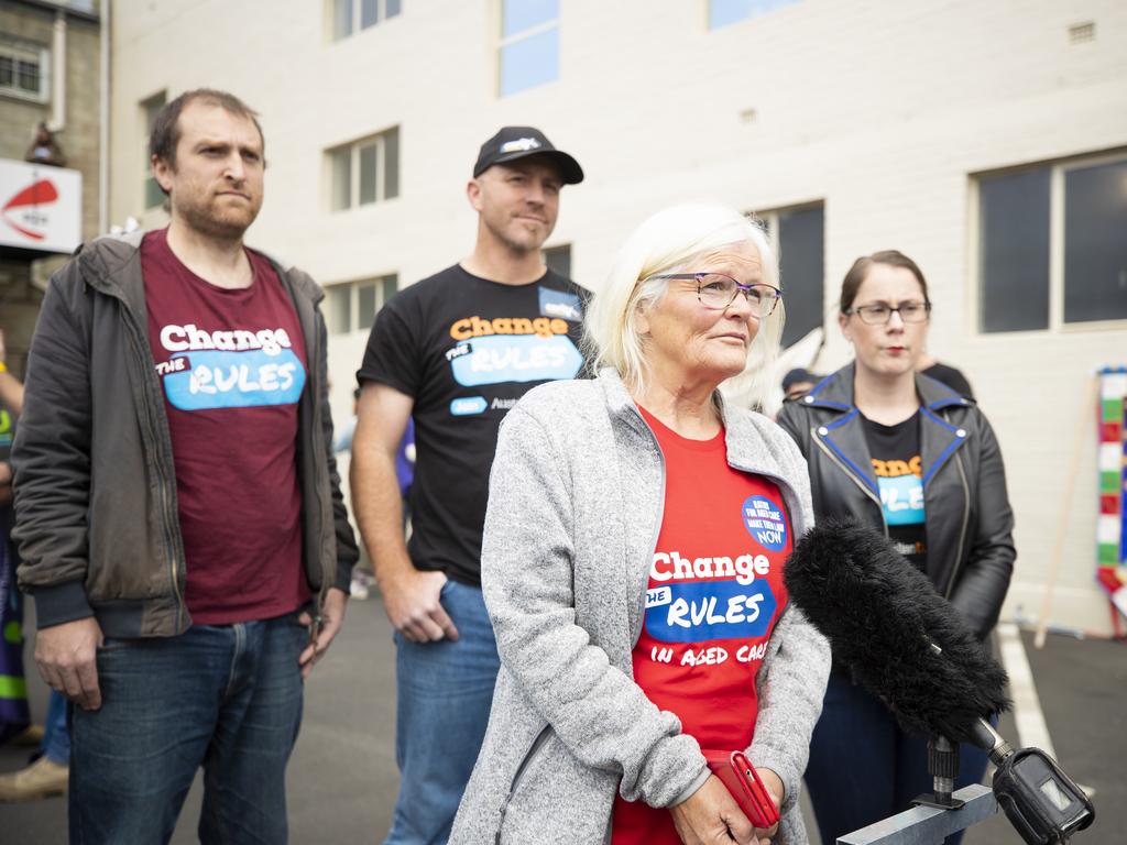 Aged care worker Fiona Thompson. Annual May Day march by Unions in Hobart. Picture: RICHARD JUPE