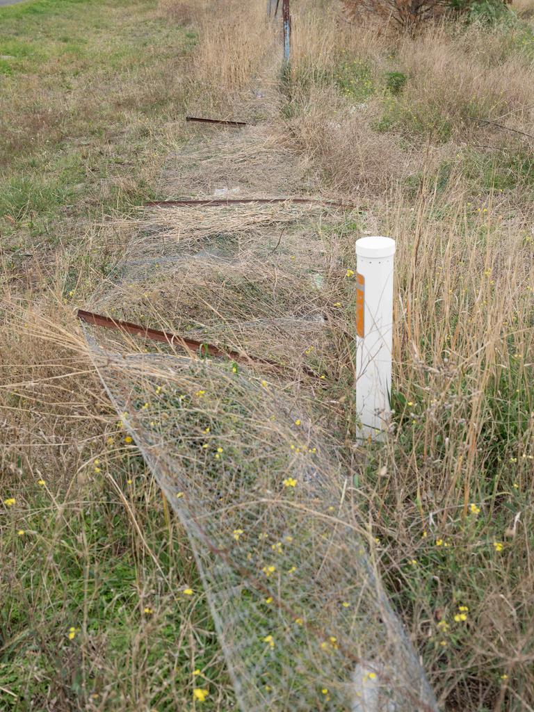 Fencing around at the private property in Lara where Luka was found unconscious in a dam is collapsed in some sections. Picture: Brad Fleet