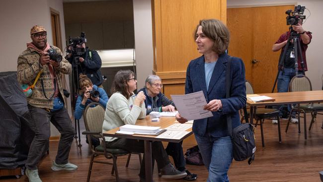 Dane County Circuit Court Judge Susan Crawford, candidate for the Wisconsin Supreme Court, picks up her ballot to vote in Madison, Wisconsin. Picture: Getty Images via AFP.