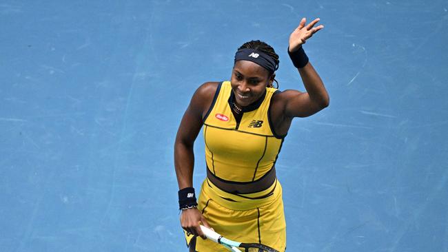 USA's Coco Gauff celebrates after victory. Picture: AFP