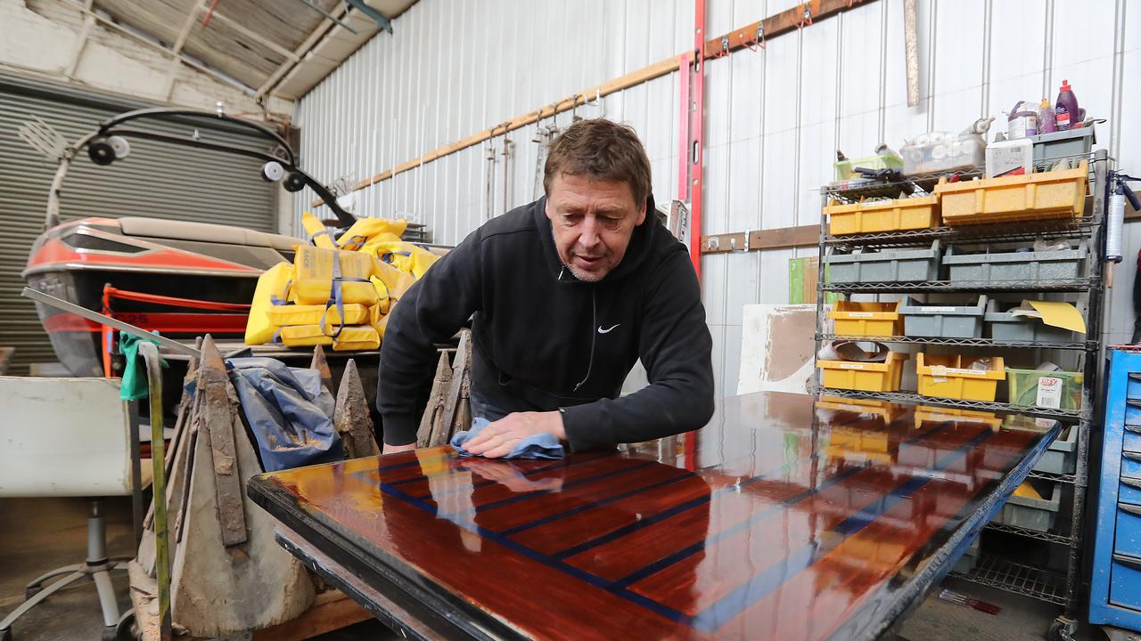 Mark "Bomber" Thompson at his new workplace in Airport West. Picture: Alex Coppel.