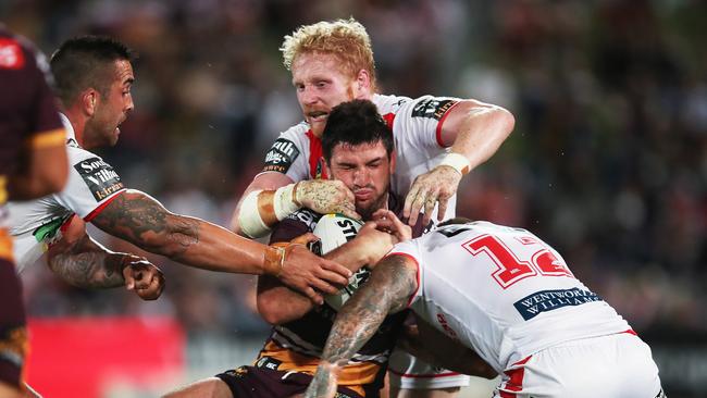 Gillett broke his neck in Round one against the Dragons. Picture. Phil Hillyard