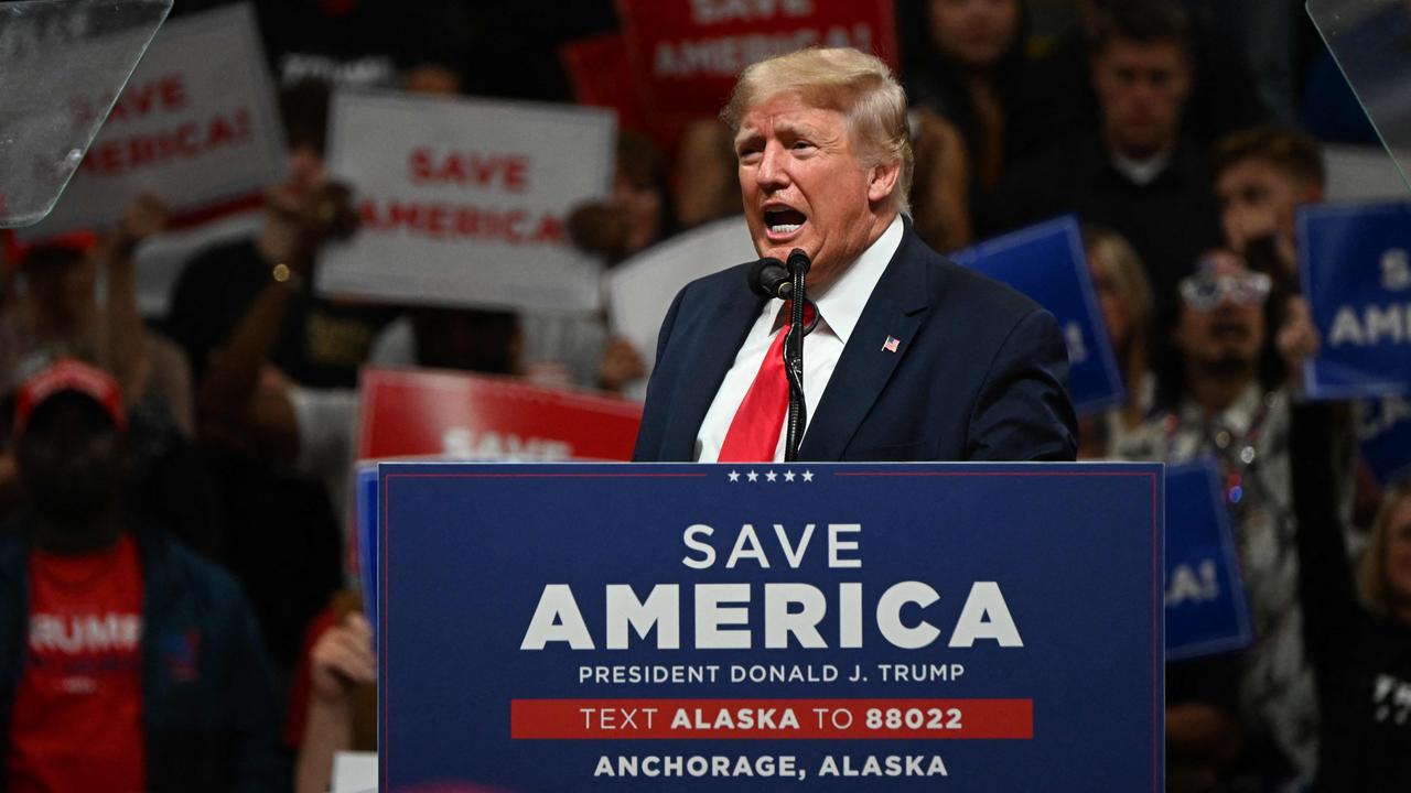 Former US President Donald Trump speaks during a "Save America" really in Alaska, where he took aim at Elon Musk. Picture: AFP