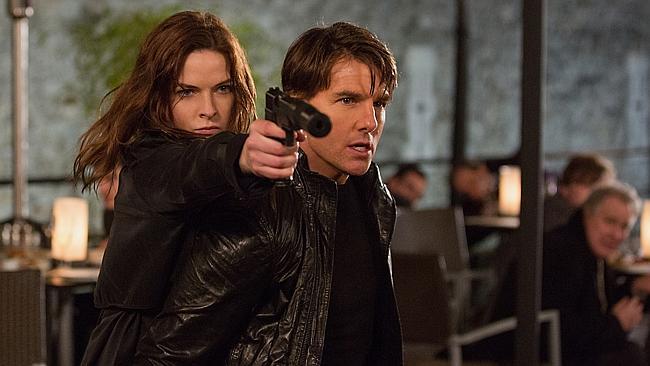 Rebecca Ferguson and Tom Cruise in <i>Mission: Impossible — Rogue Nation</i>. Cruse is 21 years older than Ferguson.