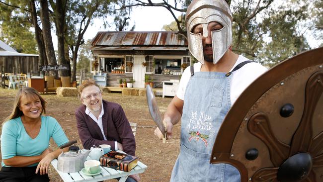 Lil Miss Collins owner Tony Moussa with Hills Shire Mayor Yvonne Keane and Shakespeare in the Park director Damien Ryan.