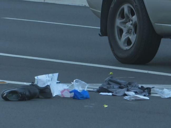 The teenager’s shoes at the scene of the crash. Picture: TNV