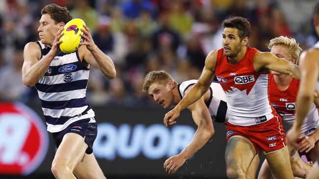 Mark Blicavs had the better of Josh Kennedy. Picture: Michael Klein