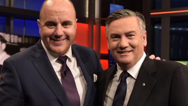 Craig Hutchison and Eddie McGuire on the set of The Footy Show in happier times. Picture: Channel 9