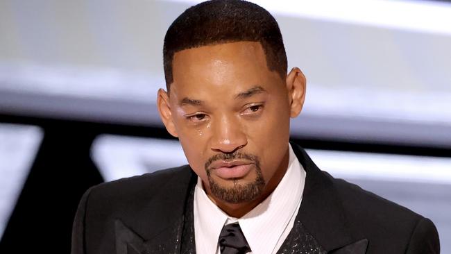 Will Smith accepted his Oscar in a tear-filled speech. Picture: Neilson Barnard/Getty/AFP