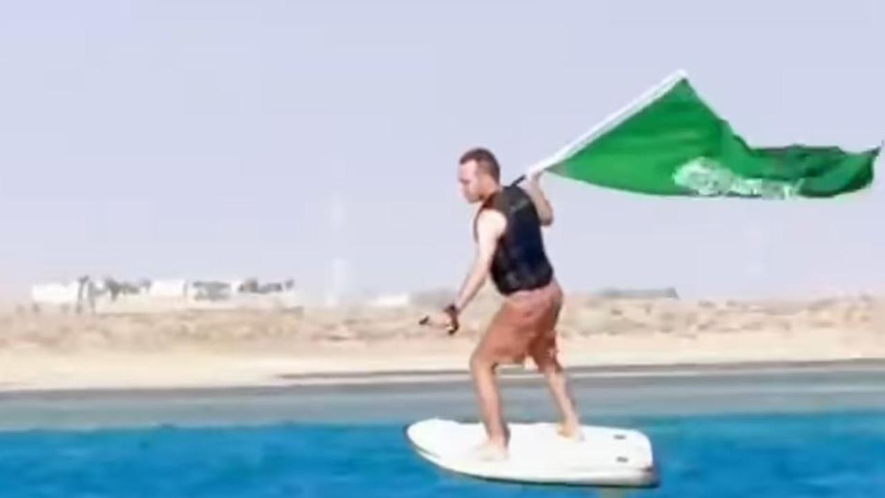 Wyatt Roy is pictured wake foiling in Saudi Arabia. Picture: Instagram