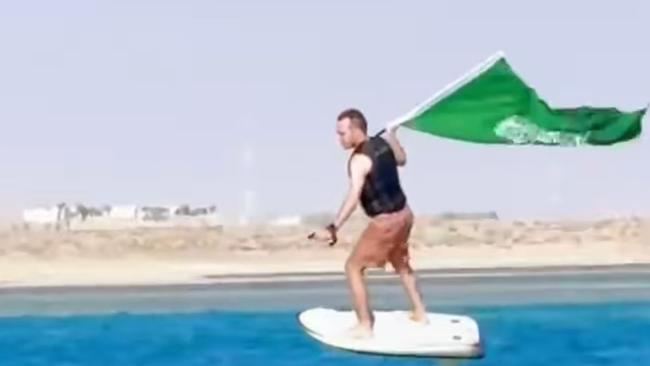 Wyatt Roy is pictured wake foiling in Saudi Arabia. Picture: Instagram