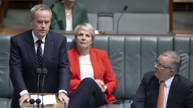 Shorten during question time with Tanya Plibersek and incumbent leader Anthony Albanese. Picture: NCA NewsWire / Gary Ramage